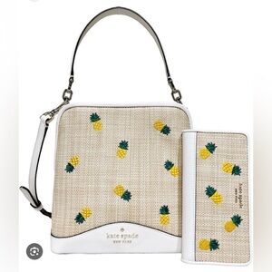 Kate Spade Tan and White Pineapple Shoulder Bag/Crossbody Bag and Wallet